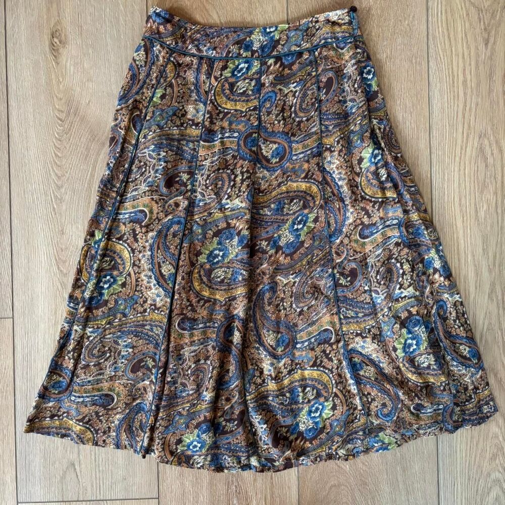 Vintage April Cornell Paisley Floral Midi Skirt Cottagecore Boho XS
